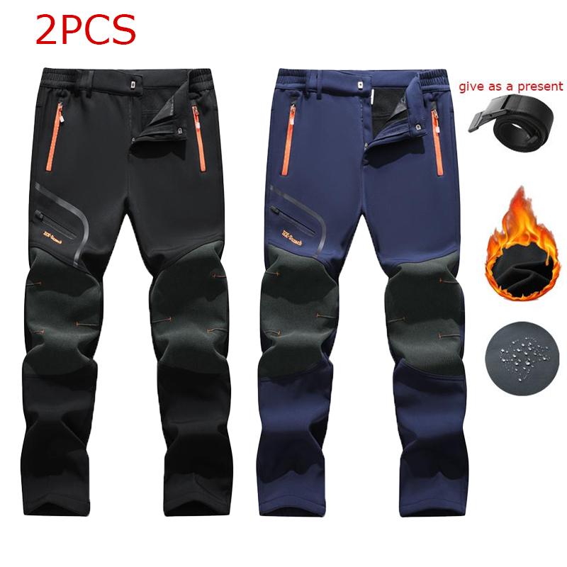 Men's Waterproof Fleece-Lined Softshell Thermal Pants with Zip Pockets