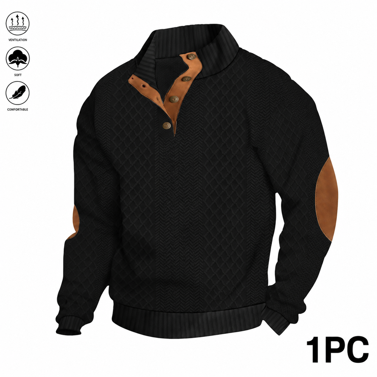 Men’s Jacquard Stand Collar Henley Sweatshirt Pack for Casual Streetwear Outfits