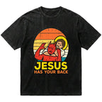 "Jesus Has Your Back" Retro Jiu-Jitsu Submission Christian Graphic Tee
