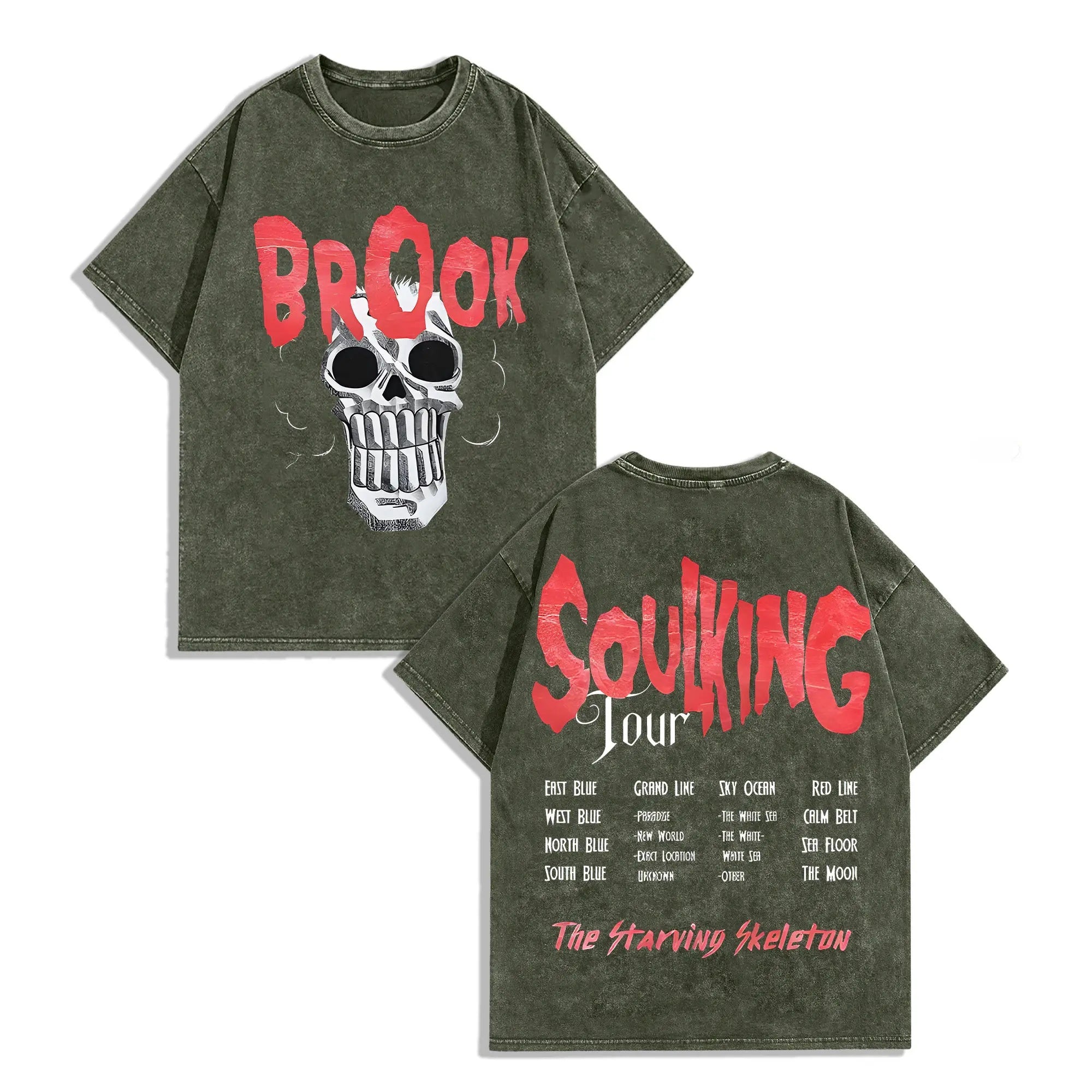 The Starving Skeleton: Brook "SoulKing Tour" Vintage Washed Anime Graphic Tee