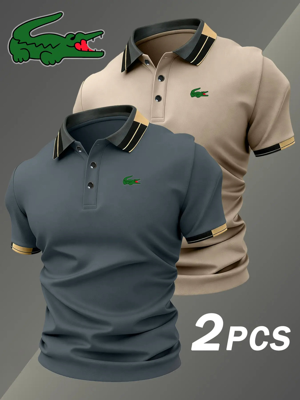 Men's Crocodile Pattern Polo Shirt Set for Classic Golf and Casual Everyday Style