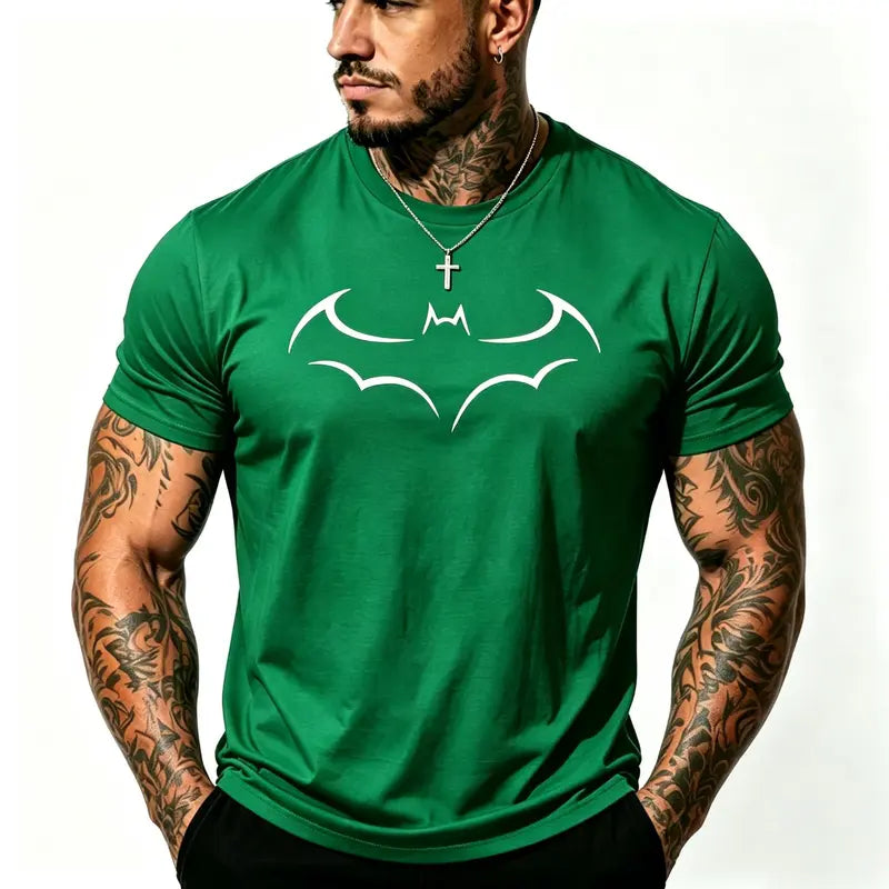 Gotham Vigilante: Minimalist Bat Outline Graphic Loose Cotton Tee