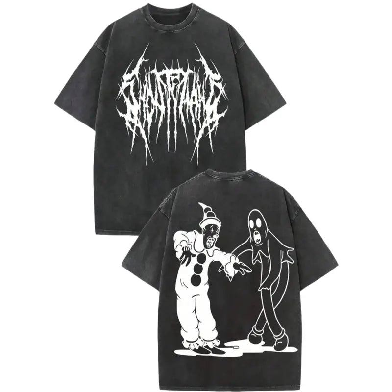 Spooky Clown Ghost Graphic Tee for Halloween Streetwear and Horror Fans