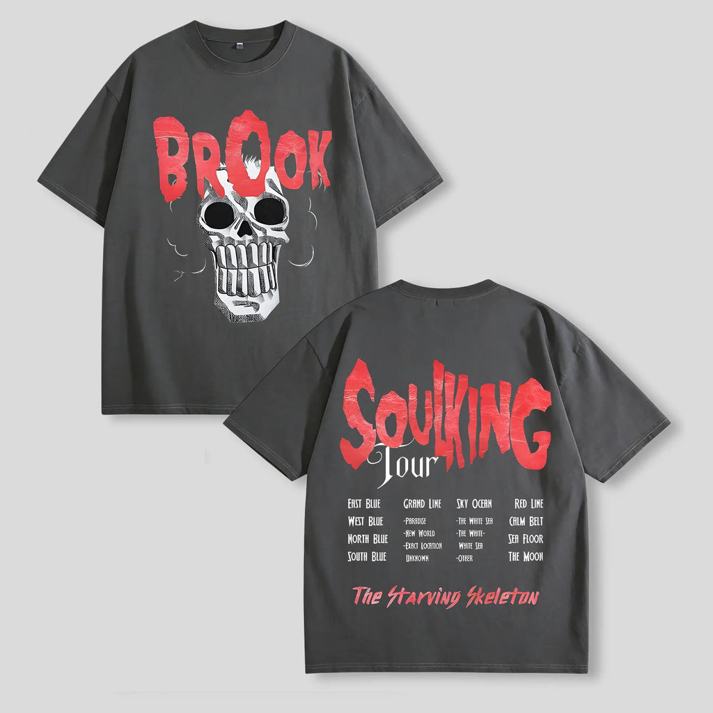 The Starving Skeleton: Brook "SoulKing Tour" Vintage Washed Anime Graphic Tee