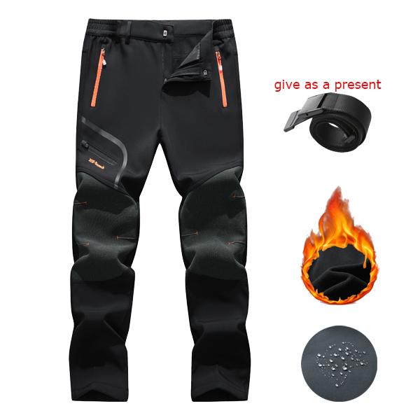 Men's Waterproof Fleece-Lined Softshell Thermal Pants with Zip Pockets