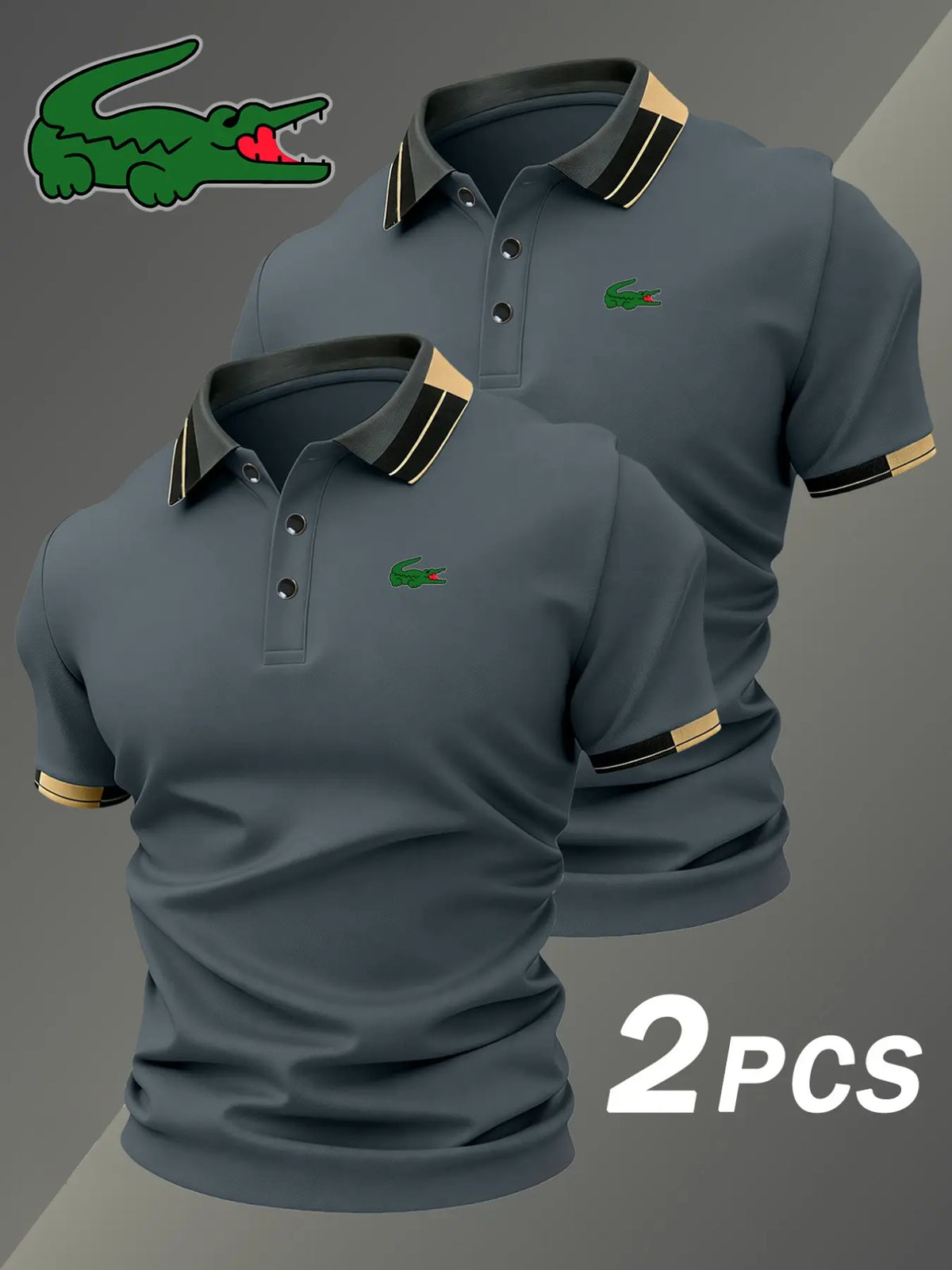 Men's Crocodile Pattern Polo Shirt Set for Classic Golf and Casual Everyday Style