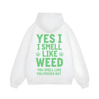 Heavy-Duty Black Hoodie: "I Smell Like Weed" Marijuana Leaf Print Streetwear