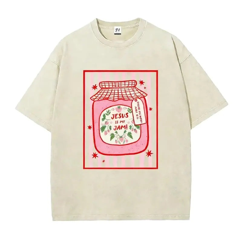 Sweet Faith: The "Jesus Is My Jam" Strawberry Jar Washed Graphic Tee