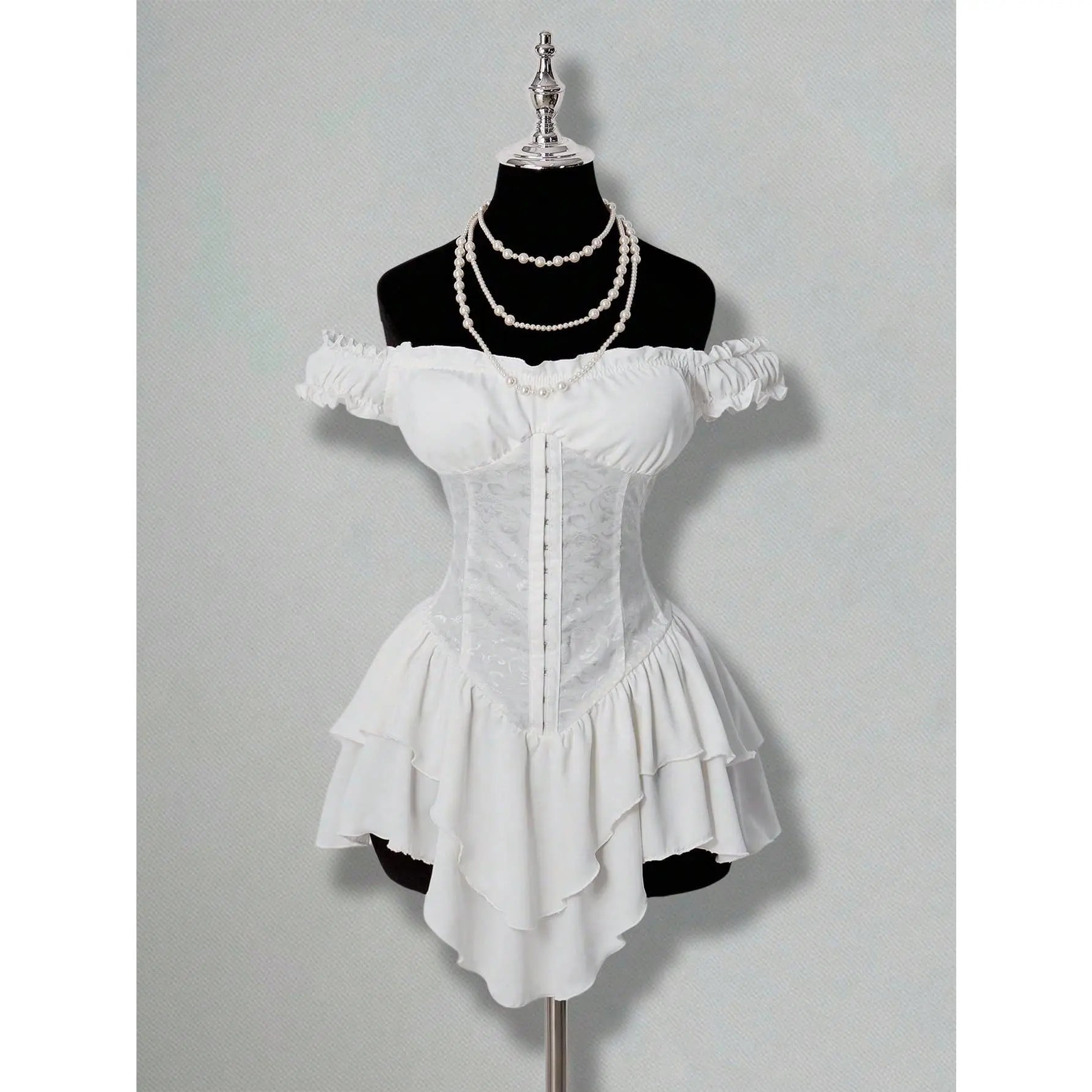Off-Shoulder Gothic Corset Mini Dress with Ruffle Hem