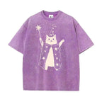 Vintage Wizard Cat Graphic T-Shirt for Magical Streetwear Lovers and Casual Everyday Style