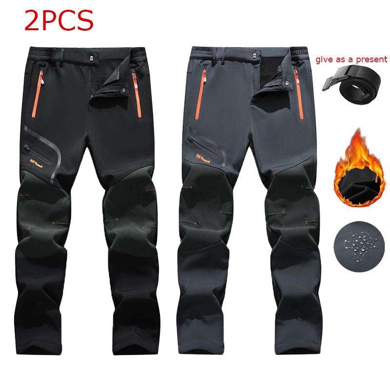 Men's Waterproof Fleece-Lined Softshell Thermal Pants with Zip Pockets