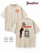 Vintage Pin-Up Beer Graphic Tee for Dive Bar Nights and Retro Streetwear
