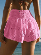 Floral Embroidered Lace Trim Beach Shorts for Summer Vacation Outfits