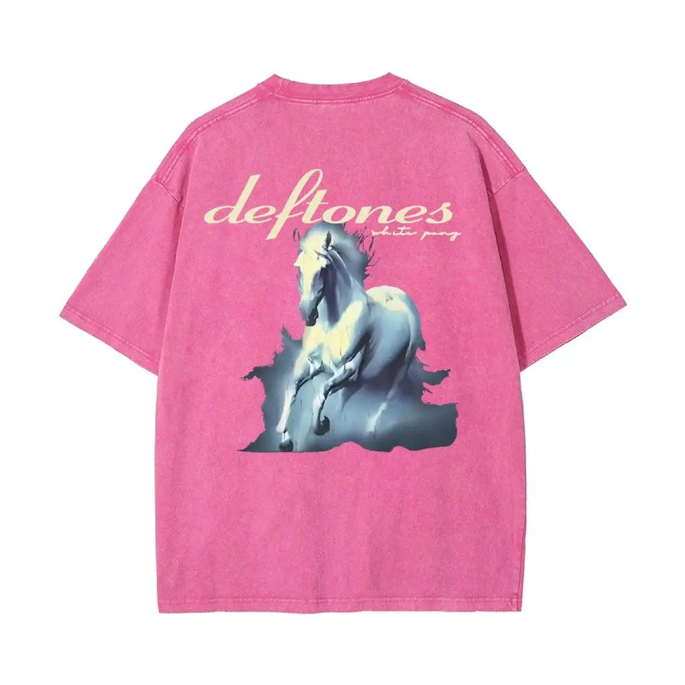 White Pony Vintage Washed Oversized Rock Graphic T-Shirt