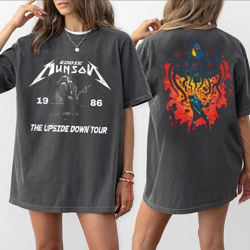 Retro Eddie Munson 2 sides Shirt, Eddie Upside Down Graphic Sweatshirt, Hoodie