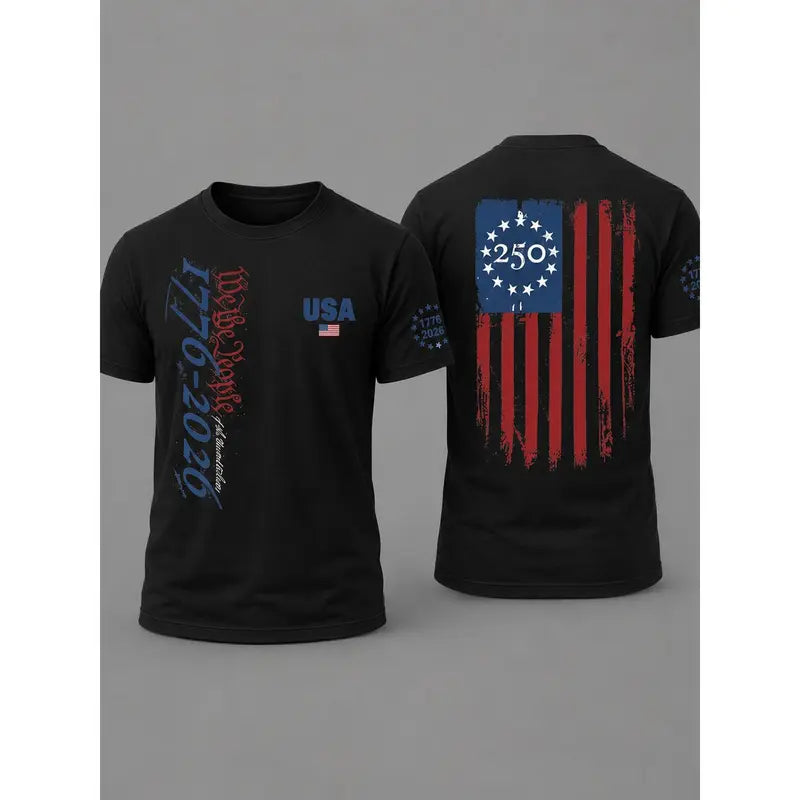 1776–2026 America 250th Anniversary Flag Graphic T-Shirt for Patriotic Celebrations