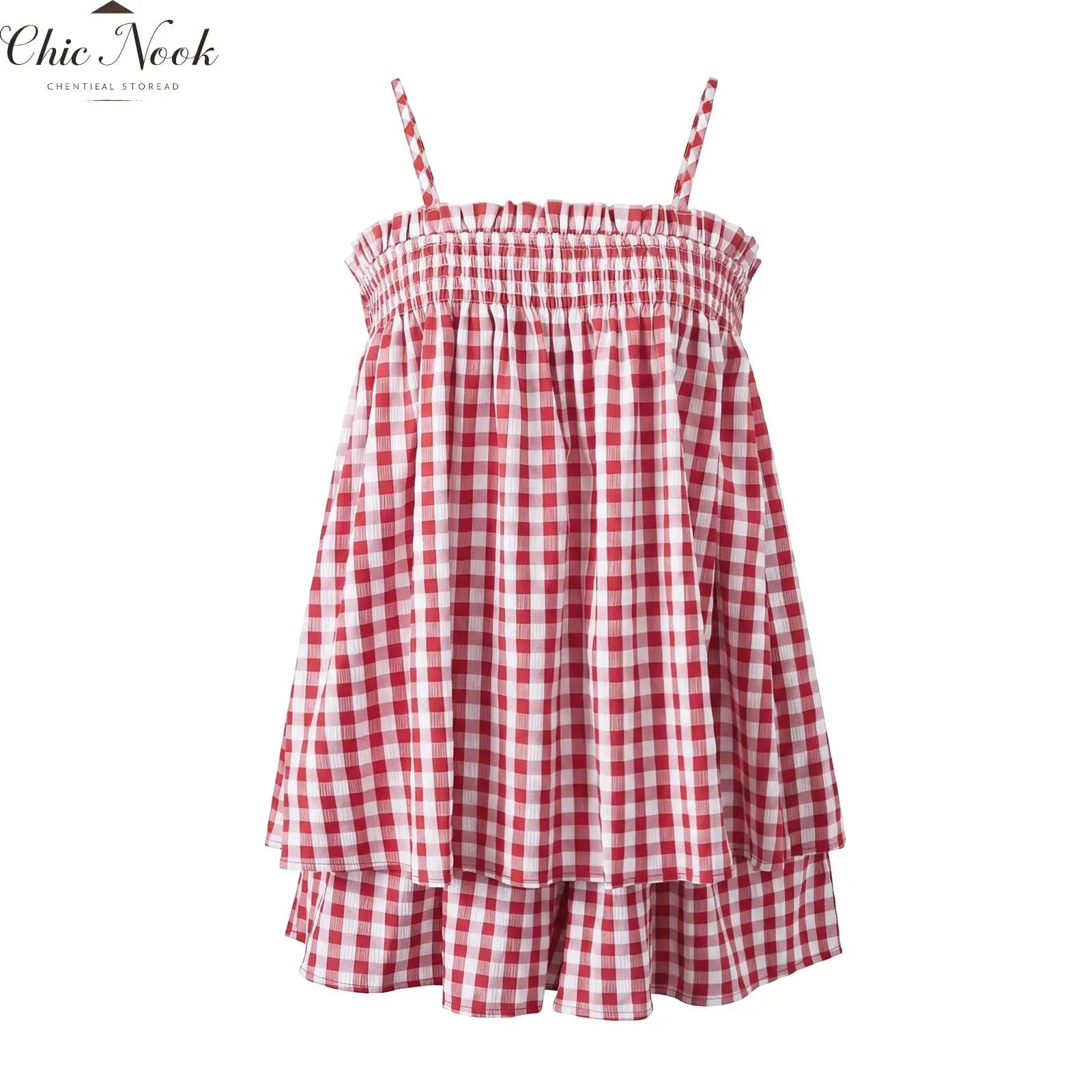 Women's Plaid Gingham Lounge Outfits Ruffle Flowy Tank Tops and  Wide Leg Shorts Sets