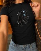 Creepy Cat Graphic Baby Tee with Gothic Horror Style for Halloween Lovers