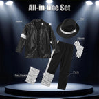 Meihuida Kids Pop Star Halloween Costume Set Black Sequin Jacket Trousers Hat Gloves 80s Retro Stage Outfit for Boys