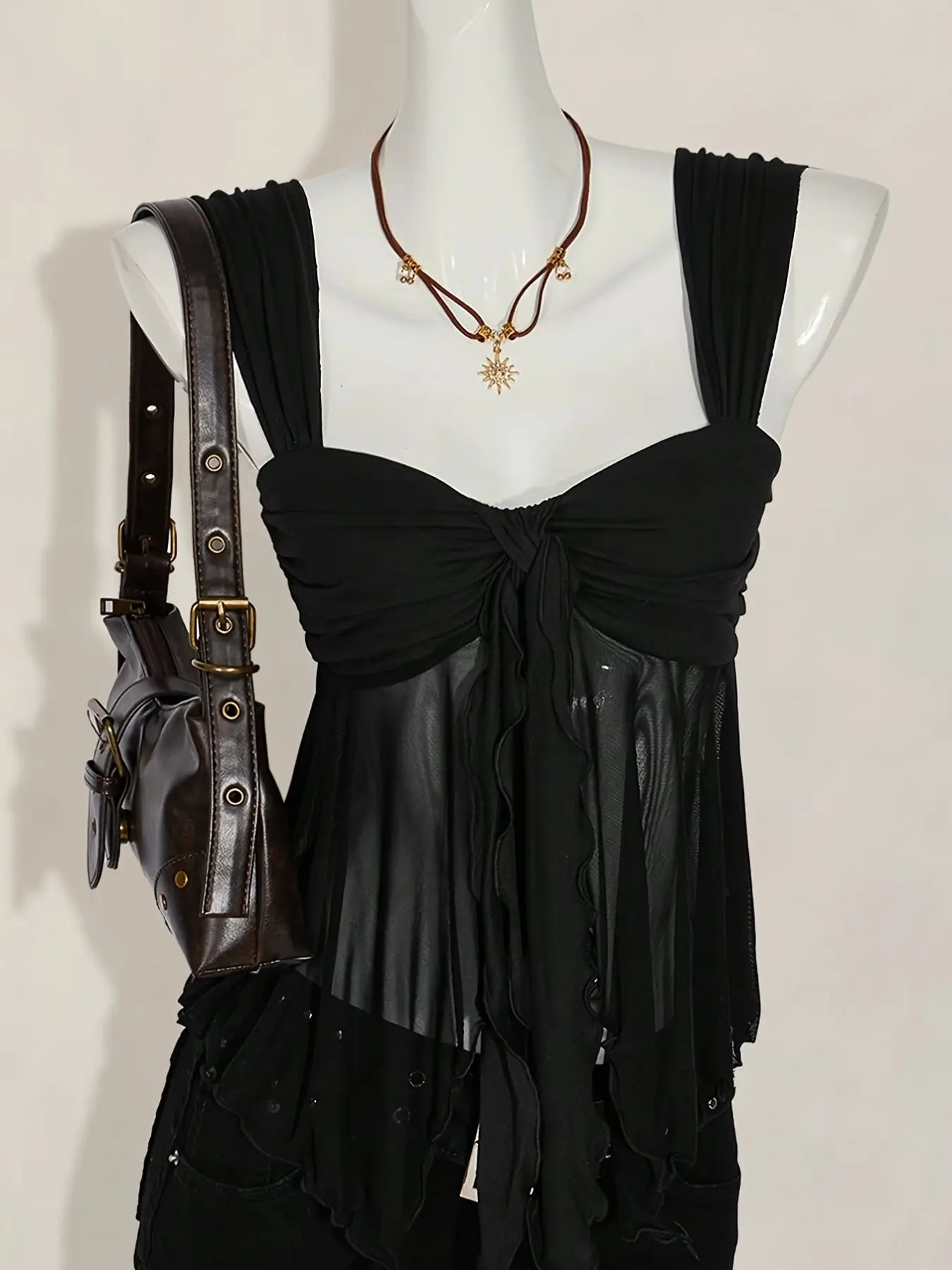 Floral Sheer Mesh Asymmetrical Hem Top for Summer Vacation Style