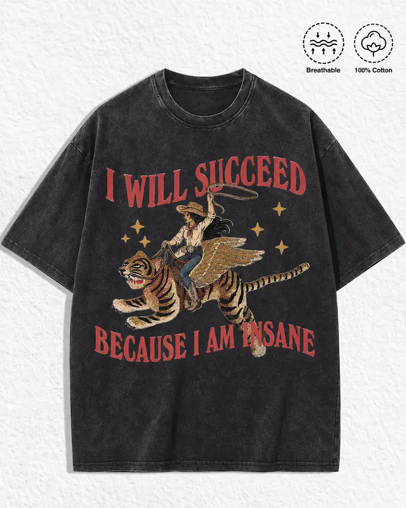 Men’s Vintage Surreal Winged Tiger Graphic Tee with Funny Motivational Statement
