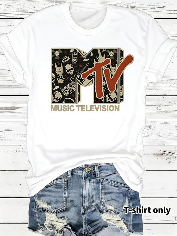 Women's Floral & Skeleton Print Round Neck Tee, Fashion Casual Short Sleeve T-shirt for Daily Wear