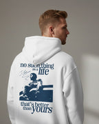 MadFits White Love Yourz Hoodie Back View Male Model J. Cole Quote Graphic